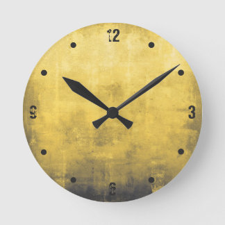 Modern rustic yellow grey white abstract round clock