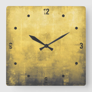 Modern rustic yellow grey white abstract square wall clock