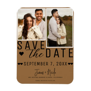 Modern Saddle Brown Save the Date 2 Photo Wedding Magnet