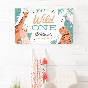Modern Safari Animals Wild One 1st Birthday Party Banner