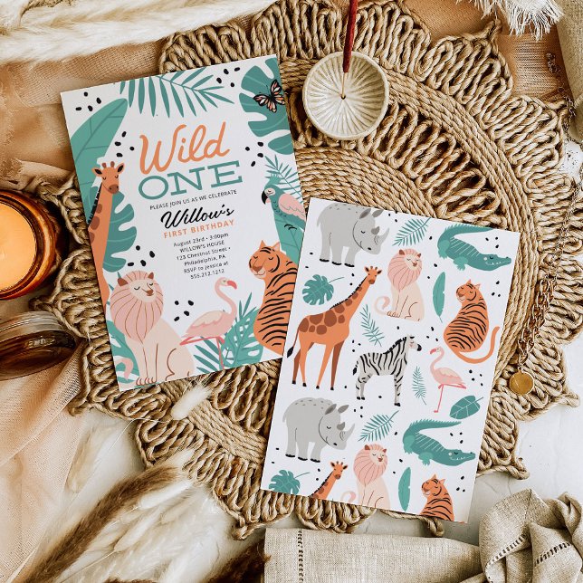 Modern Safari Animals Wild One 1st Birthday Party Invitation (Creator Uploaded)