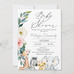Modern Safari Blush Boho Floral Baby Shower Invitation