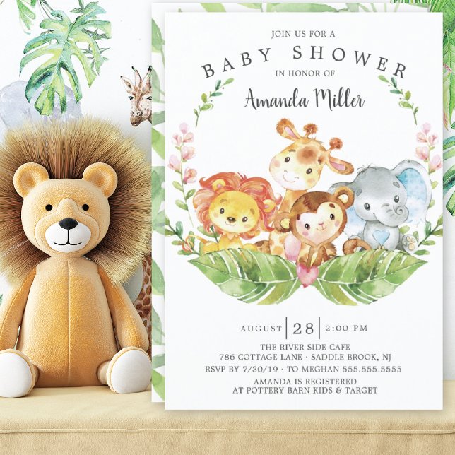 Modern Safari Jungle Animals Baby Shower Invitation (Creator Uploaded)