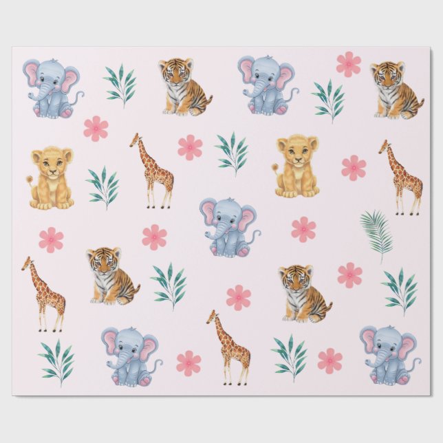 Modern Safari Jungle Animals elephant Tiger Lion   Wrapping Paper (Flat)