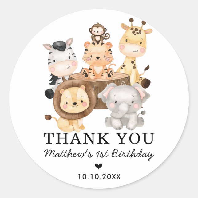 Modern Safari Wild Animals Birthday Baby Shower Classic Round Sticker (Front)