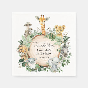 Modern Safari Wild Animals Greenery Party Napkin