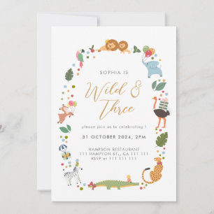 Modern Safari Wild Three 3rd Birthday Invitation
