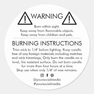 Modern Safety & Burning Instructions Design Classic Round Sticker