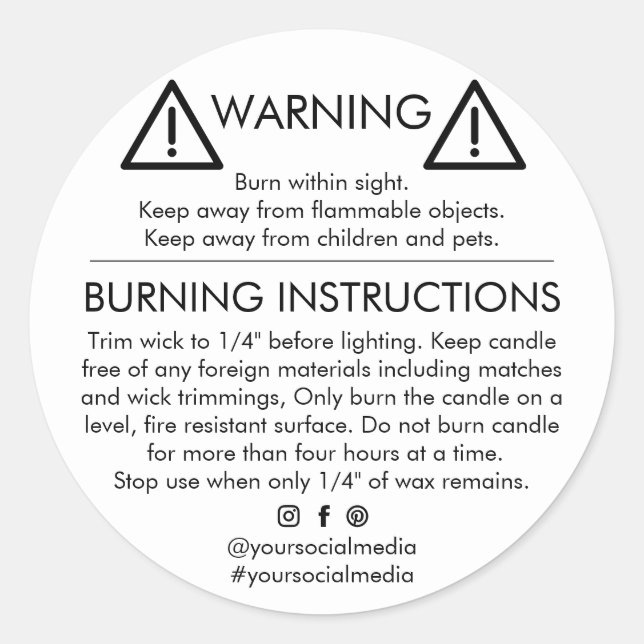 Modern Safety & Burning Instructions Design Classic Round Sticker (Front)