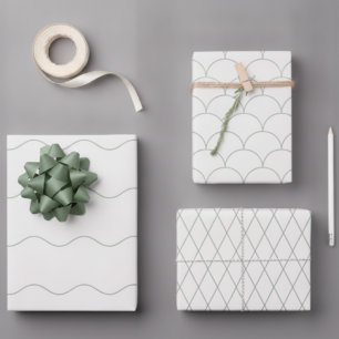 Modern Sage 3 Pack Scallop Wave Diamond Wrapping Paper Sheet