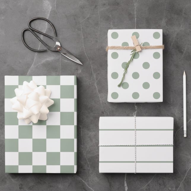 Modern Sage and White Gift Wrap Coordinated Trio (Creator Uploaded)