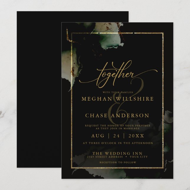 Modern Sage Black Custom2  Watercolor  Invitation (Front/Back)