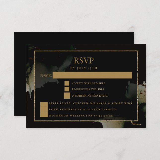 Modern Sage Black Custom RSVP Card (Front/Back)