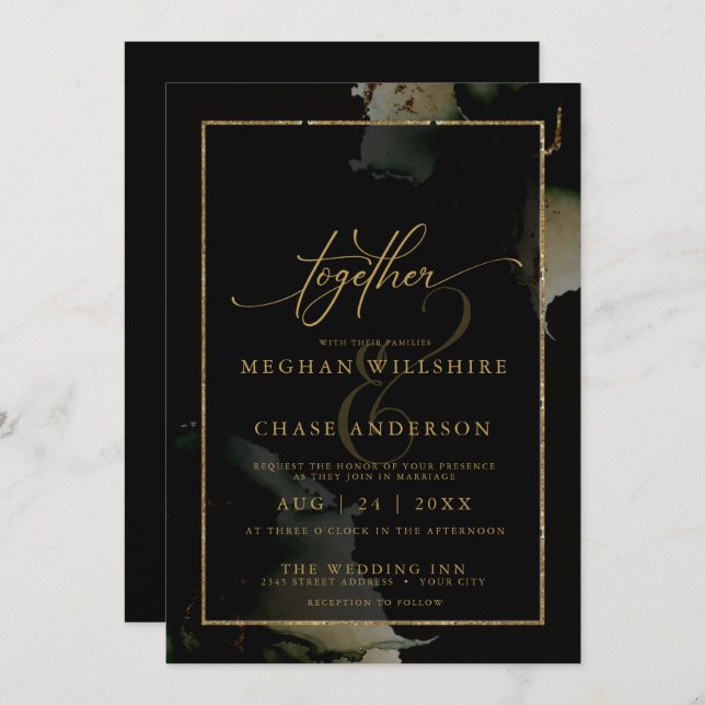 Modern Sage Black Custom  Watercolor Invitation (Front/Back)