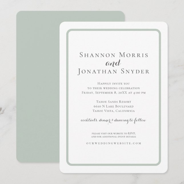Modern Sage Border Wedding Invitation (Front/Back)