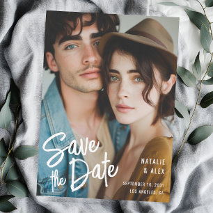 Modern Sage Brush Script Photo Wedding  Save The Date