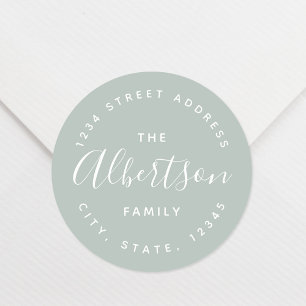 Modern Sage Calligraphy Family Name Return Address Classic Round Sticker