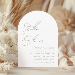Modern Sage Calligraphy Names With Details Wedding Invitation
