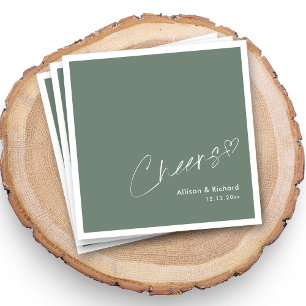Modern Sage Cheers Personalised Wedding Napkin