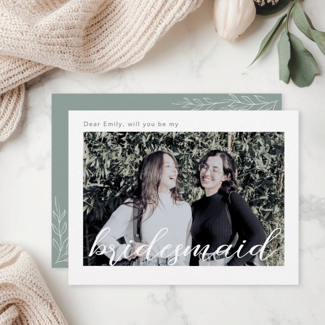Modern Sage Foliage Bridesmaid Proposal Card (Creator Uploaded)