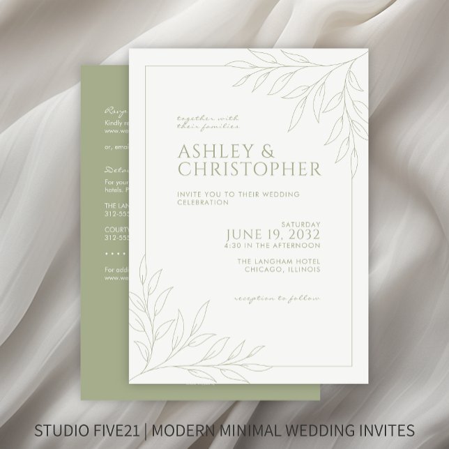 Modern Sage Foliage Outline All-in-One Wedding Invitation (Creator Uploaded)