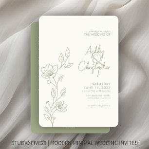Modern Sage Foliage Outline All-in-One Wedding Invitation