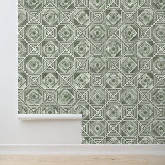 Modern Sage Geometric Diamond Pattern Wallpaper | Zazzle