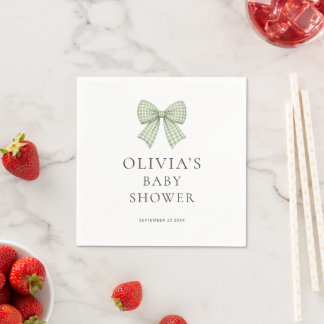 Modern Sage Gingham Bow Baby Shower  Napkin