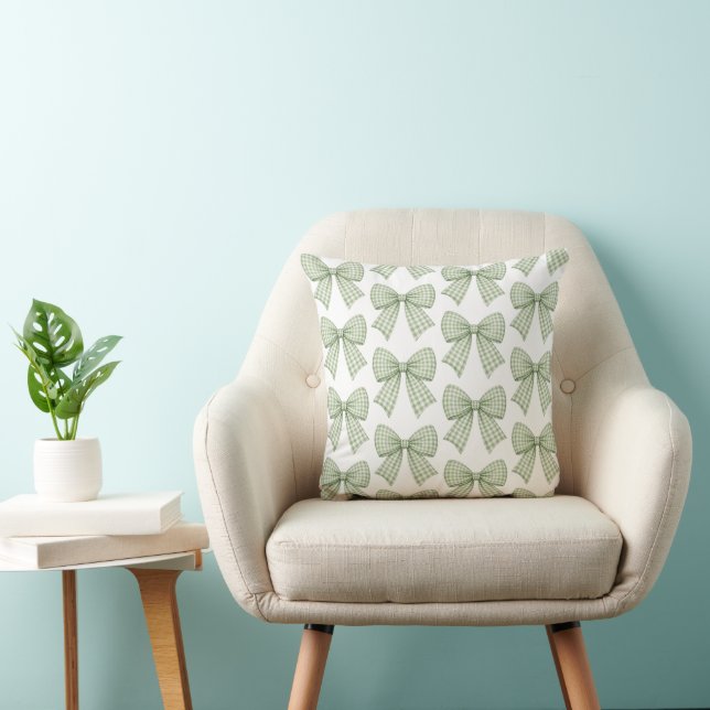 Modern Sage Gingham Bow Pattern Cushion (Chair)