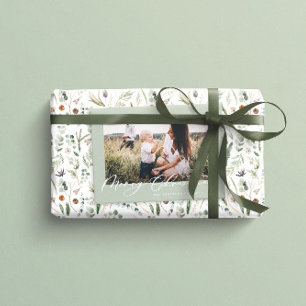 Modern sage green 1 photo Christmas elegant script Holiday Card