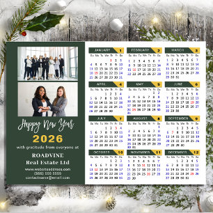Modern Sage Green 2025 Calendar Business 2 Photo Holiday Card