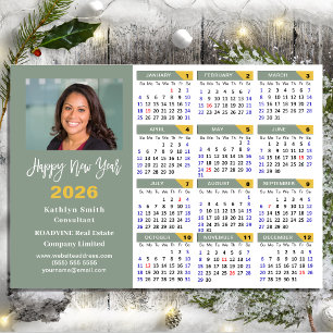Modern Sage Green 2025 Calendar Business Photo Holiday Card
