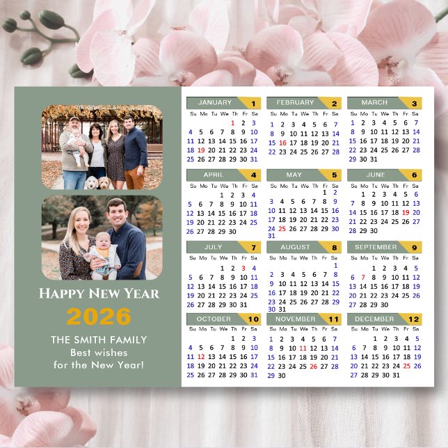 Modern Sage Green 2026 Calendar 2 Photo Magnetic (Creator Uploaded)