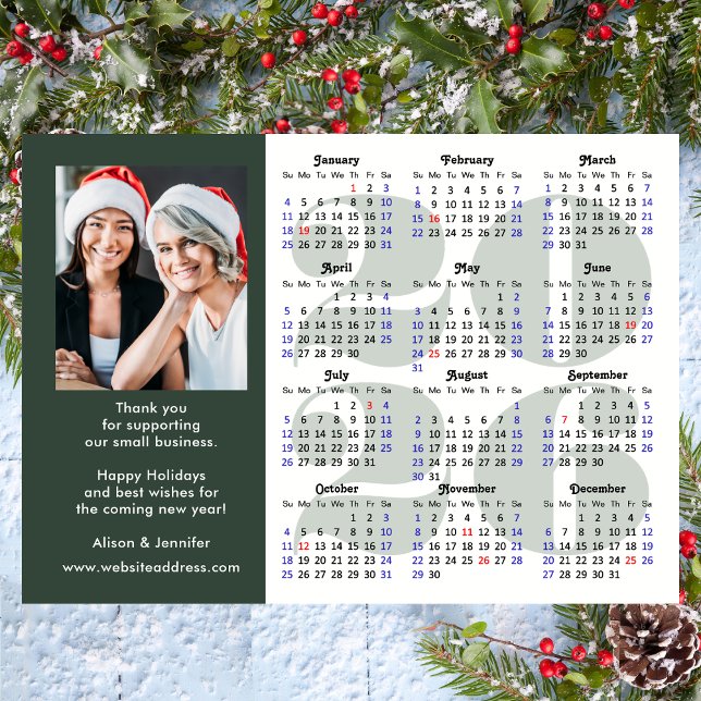 Modern Sage Green 2026 Calendar Business Photo Holiday Card (Creator Uploaded)