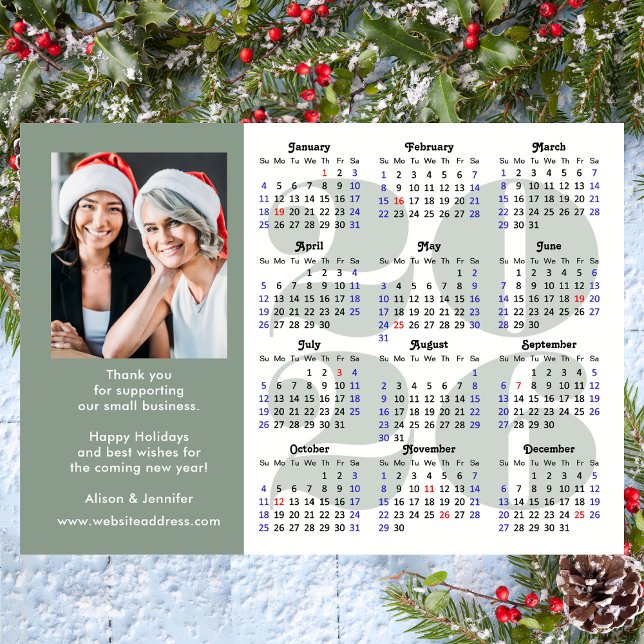 Modern Sage Green 2026 Calendar Business Photo Holiday Card (Creator Uploaded)