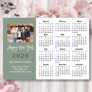 Modern Sage Green 2026 Calendar Family Magnetic