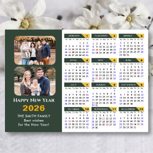 Modern Sage Green 2026 Calendar Minimalist 2 Photo Holiday Card