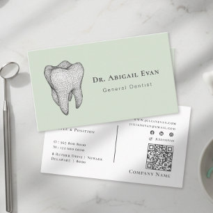 Modern Sage Green 3D Tooth Icon Dental Clinic Business Card