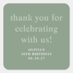 Modern Sage Green 50th Birthday Thank You  Square Sticker