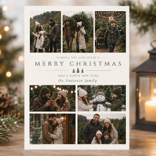 Modern Sage Green 7 Photo Collage Christmas Holiday Card