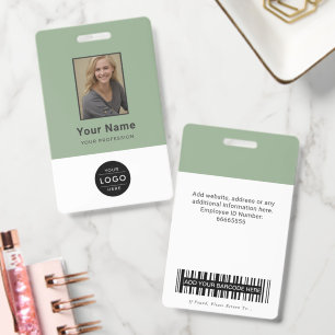 Modern Sage Green Aesthetic Custom Business Logo ID Badge