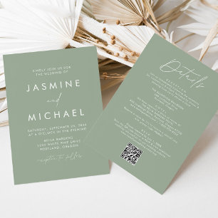 Modern Sage Green All In One QR Code Wedding Invitation