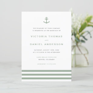 Modern Sage Green Anchor Nautical Wedding Invitation