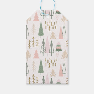 Modern Sage Green and Blush Pink Christmas Trees Gift Tags