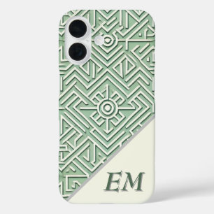 Modern Sage Green and Cream Geometric iPhone 16 Case