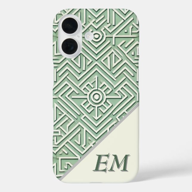 Modern Sage Green and Cream Geometric  Case-Mate iPhone Case (Back)