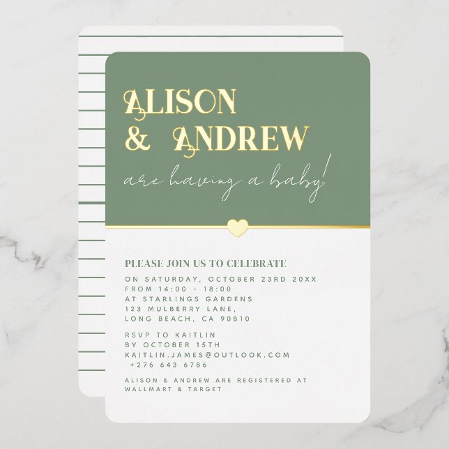 Modern Sage Green and Gold Couple's Baby Shower (Front/Back)