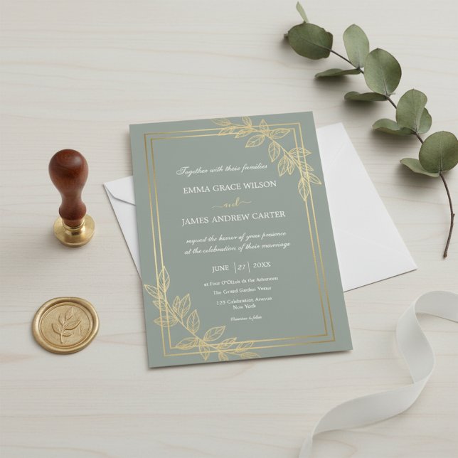 Modern Sage Green and Gold Foil Botanical Elegant  Invitation (Creator Uploaded)