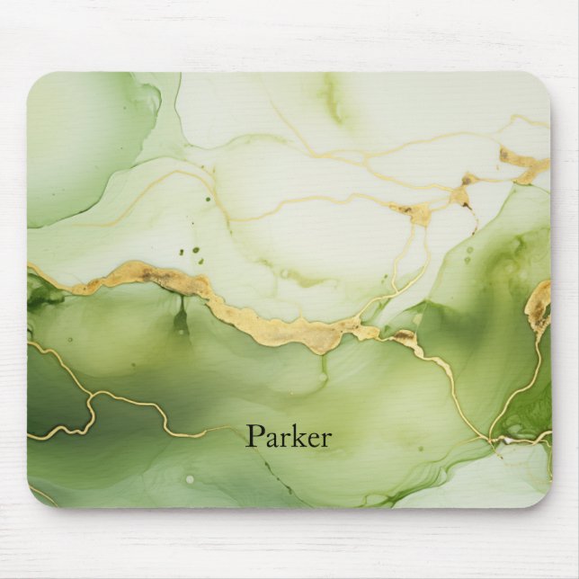 Modern Sage Green and Gold Personalised Monogram Mouse Mat (Front)