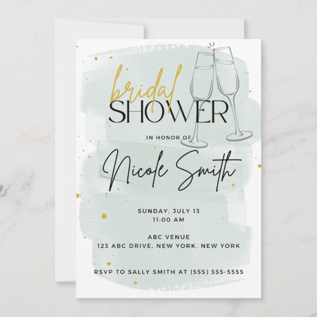 Modern Sage Green and Gold Shower Invitations (Front)